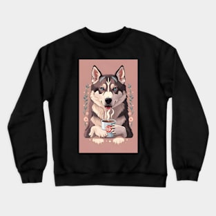 Siberian husky with hot coffee Crewneck Sweatshirt